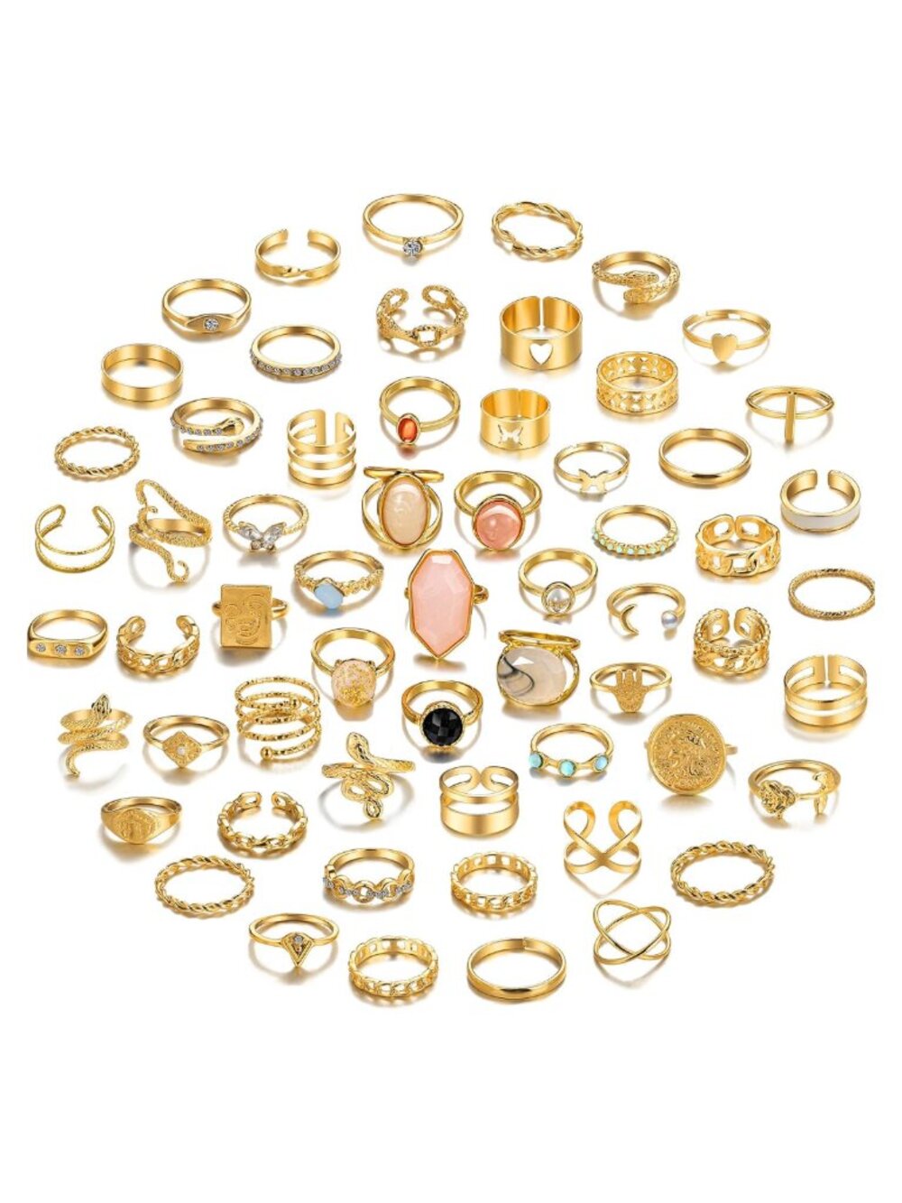 60 Pcs Gold Plated Stacking Rings Set Vintage Stackable Knuckle Midi